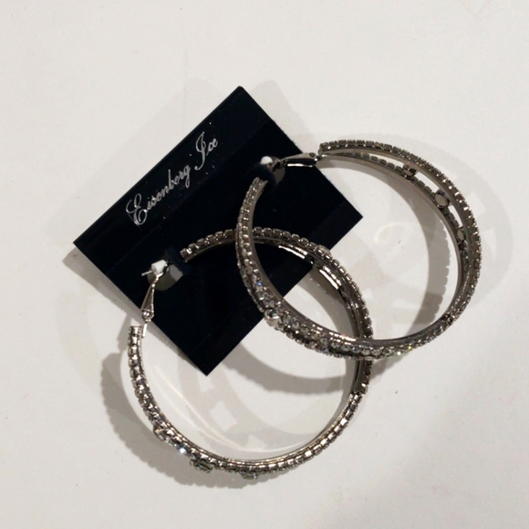 Eisenberg Ice Silver-Tone Sparkling Rhinestone Big Hoop Earrings Women's Jewelry - Picture 3 of 9